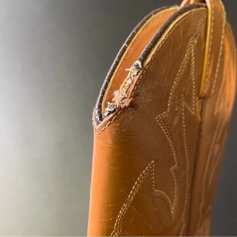 Acme Cowboy Boots Vintage Faux Ostrich Size 4.5 Orange Brown 90s Western Rodeo